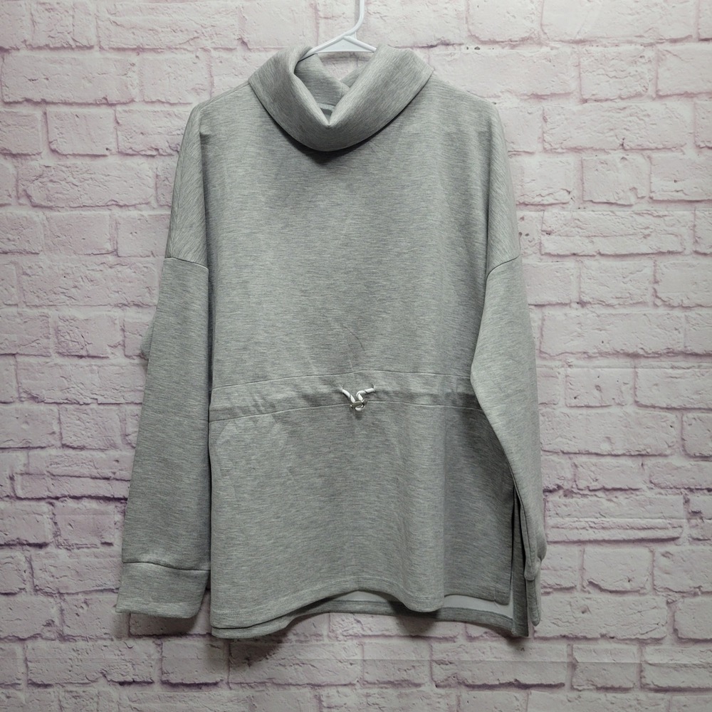 NEW Anrabess‎ Grey Cowl Neck Sweatshirt XL Oversized Drawstring Athleisure Cozy